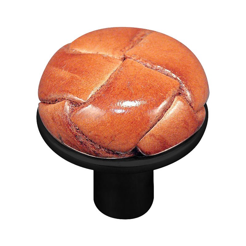 Vicenza Hardware 1 1/8" Button Knob with Leather Insert in Oil Rubbed Bronze with Saddle Leather Insert