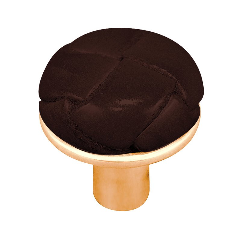 Vicenza Hardware 1 1/8" Button Knob with Leather Insert in Polished Gold with Brown Leather Insert