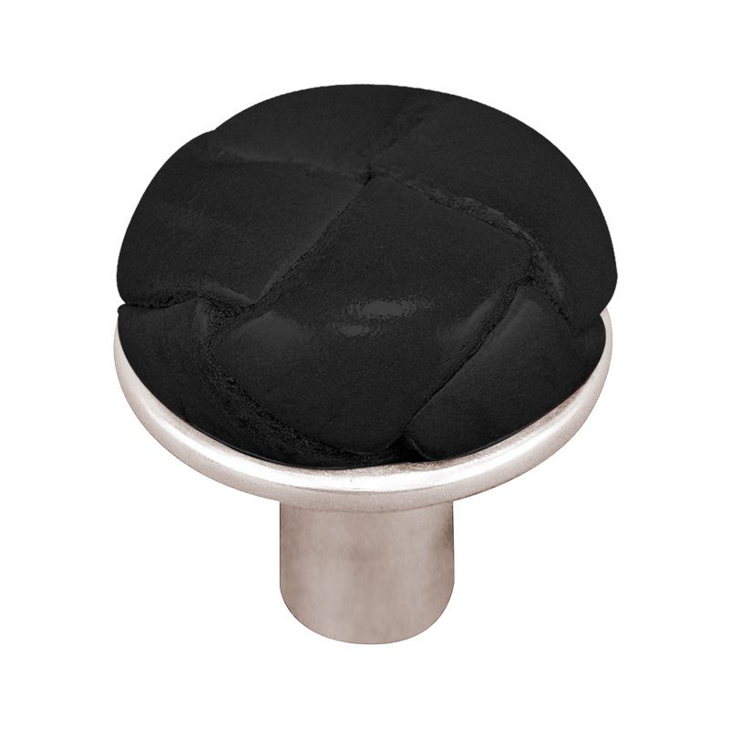 Vicenza Hardware 1 1/8" Button Knob with Leather Insert in Polished Nickel with Black Leather Insert