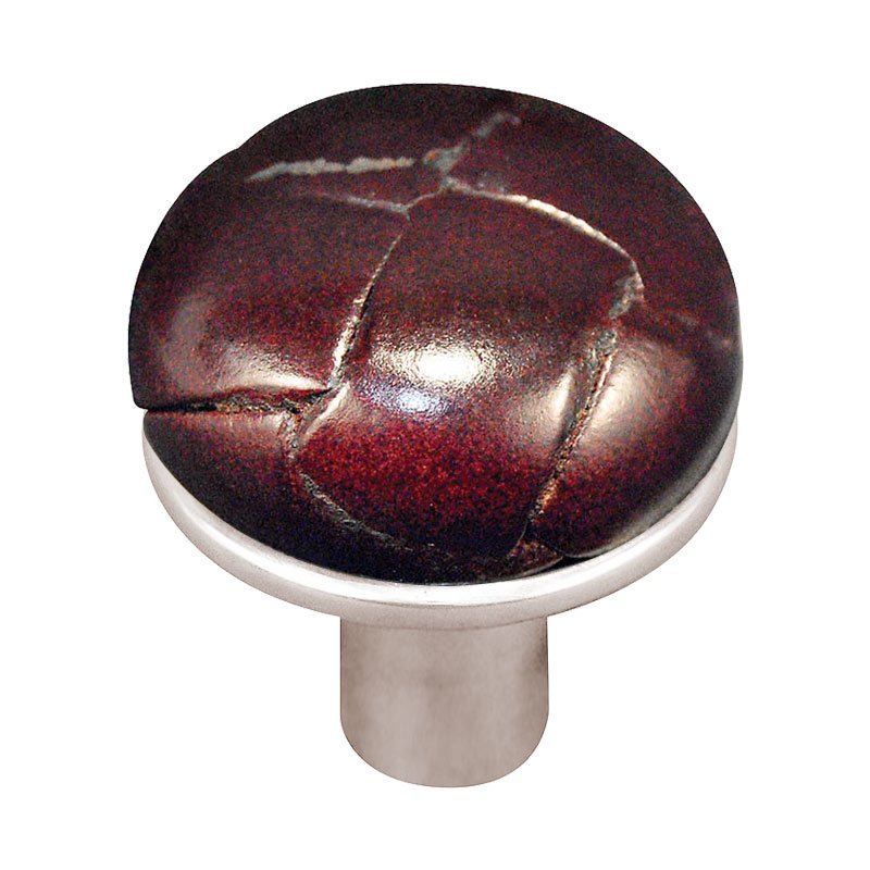 Vicenza Hardware 1 1/8" Button Knob with Leather Insert in Polished Nickel with Cordovan Leather Insert