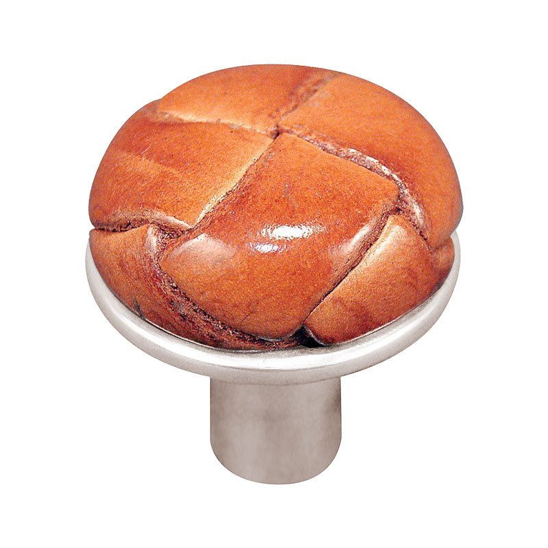 Vicenza Hardware 1 1/8" Button Knob with Leather Insert in Polished Nickel with Saddle Leather Insert