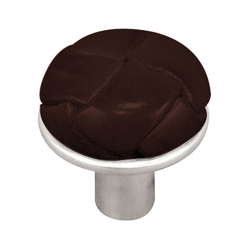 Vicenza Hardware 1 1/8" Button Knob with Leather Insert in Polished Silver with Brown Leather Insert