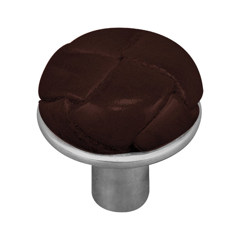 Vicenza Hardware 1 1/8" Button Knob with Leather Insert in Satin Nickel with Brown Leather Insert