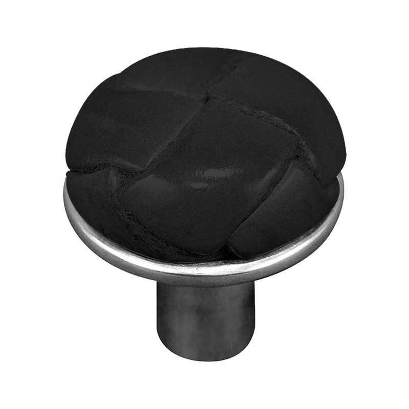 Vicenza Hardware 1 1/8" Button Knob with Leather Insert in Vintage Pewter with Black Leather Insert