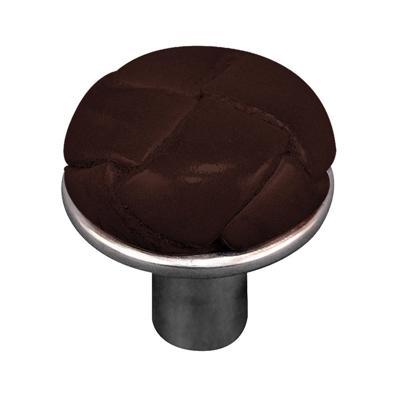 Vicenza Hardware 1 1/8" Button Knob with Leather Insert in Vintage Pewter with Brown Leather Insert