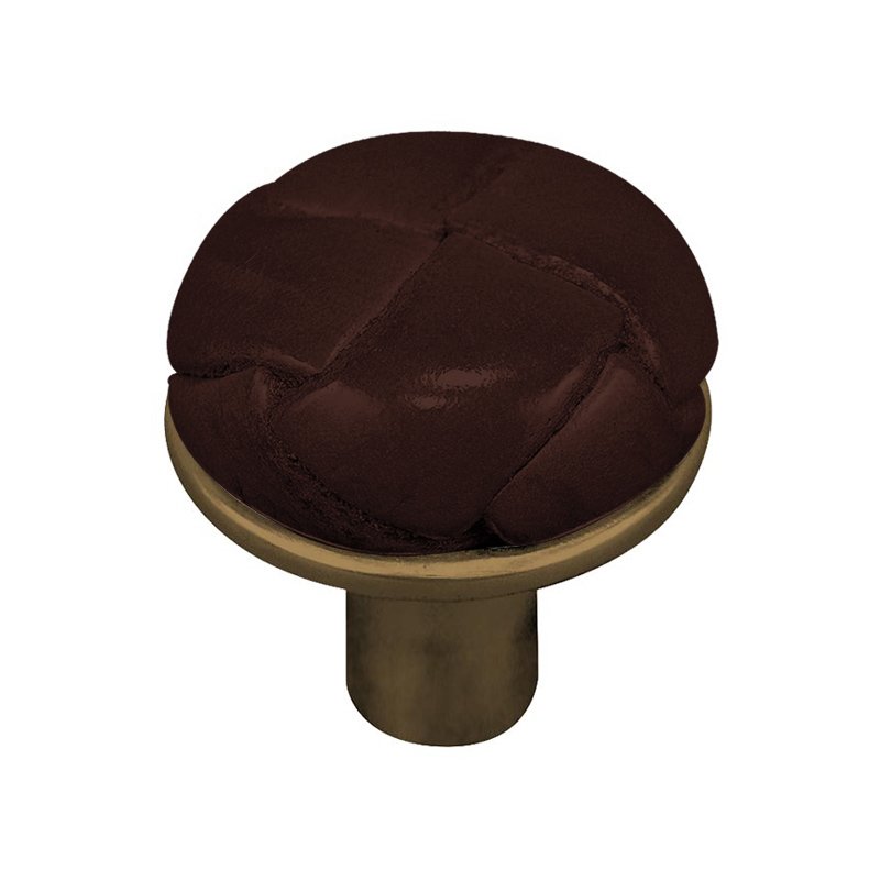 Vicenza Hardware 1" Button Knob with Leather Insert in Antique Brass with Brown Leather Insert