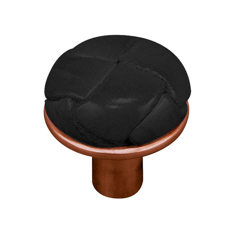 Vicenza Hardware 1" Button Knob with Leather Insert in Antique Copper with Black Leather Insert