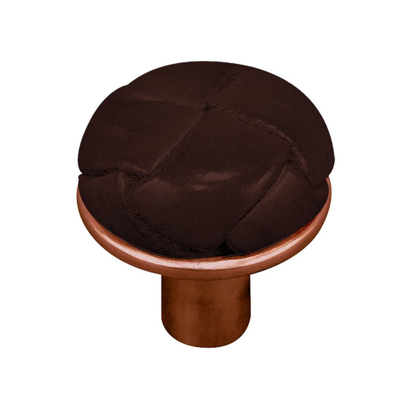 Vicenza Hardware 1" Button Knob with Leather Insert in Antique Copper with Brown Leather Insert