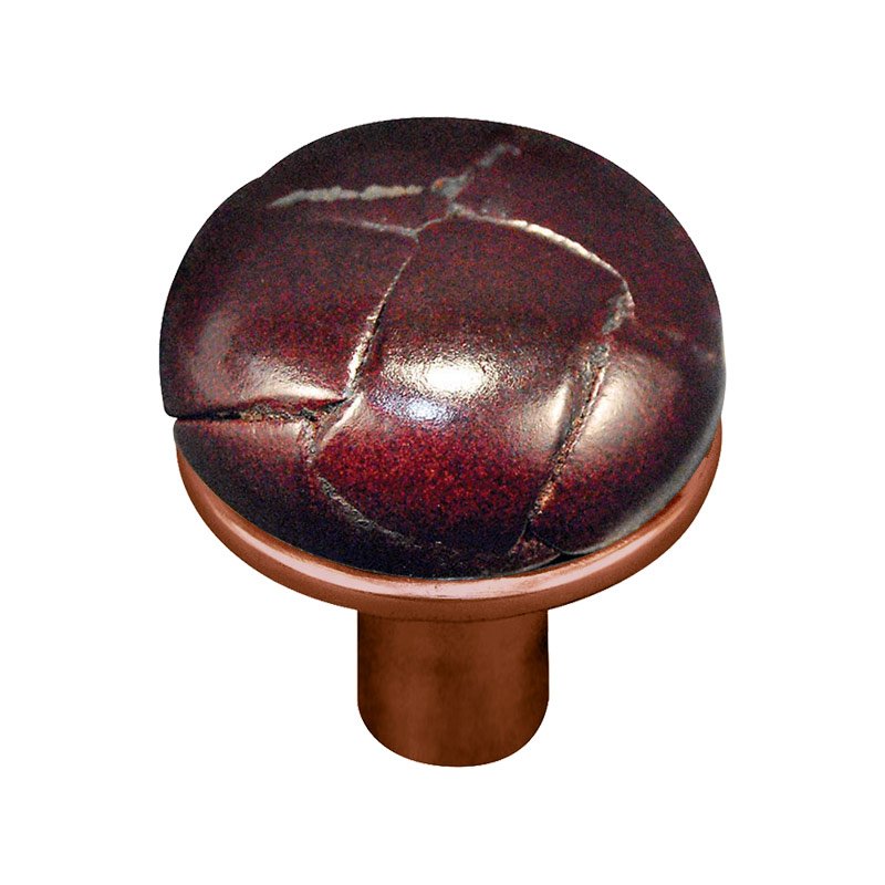 Vicenza Hardware 1" Button Knob with Leather Insert in Antique Copper with Cordovan Leather Insert