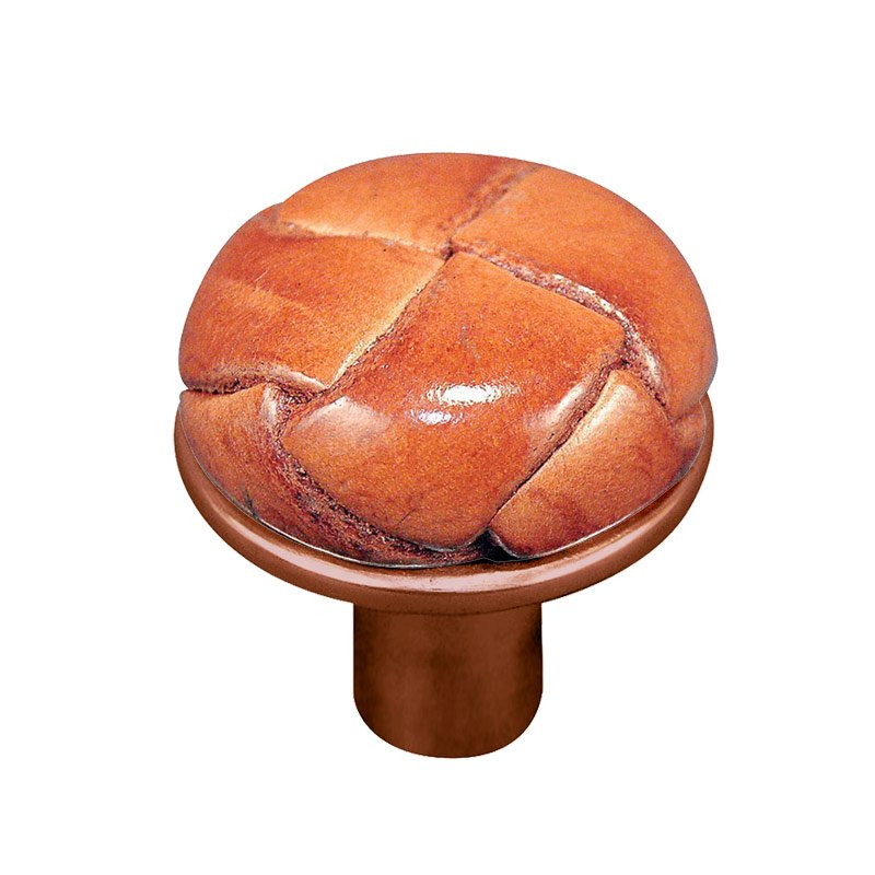 Vicenza Hardware 1" Button Knob with Leather Insert in Antique Copper with Saddle Leather Insert