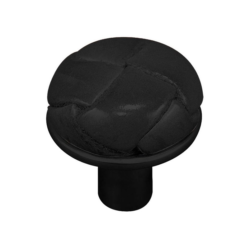 Vicenza Hardware 1" Button Knob with Leather Insert in Oil Rubbed Bronze with Black Leather Insert