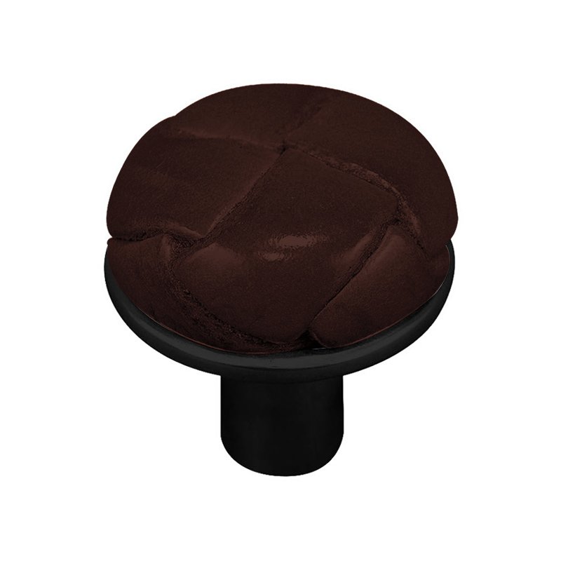 Vicenza Hardware 1" Button Knob with Leather Insert in Oil Rubbed Bronze with Brown Leather Insert