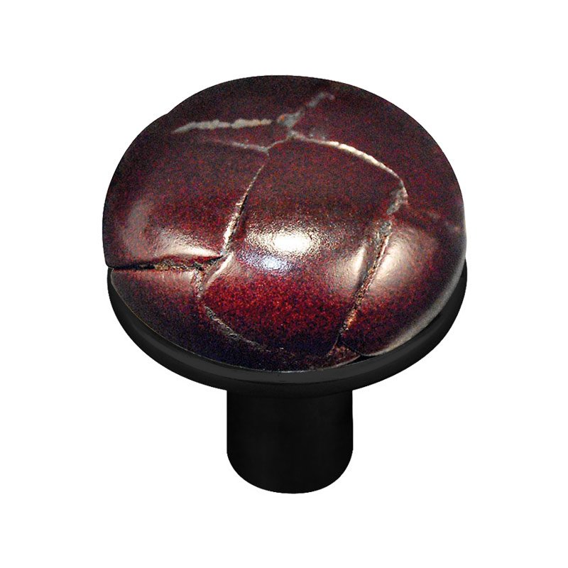 Vicenza Hardware 1" Button Knob with Leather Insert in Oil Rubbed Bronze with Cordovan Leather Insert