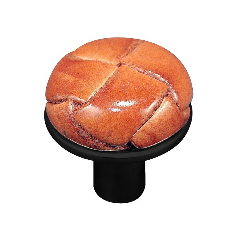 Vicenza Hardware 1" Button Knob with Leather Insert in Oil Rubbed Bronze with Saddle Leather Insert