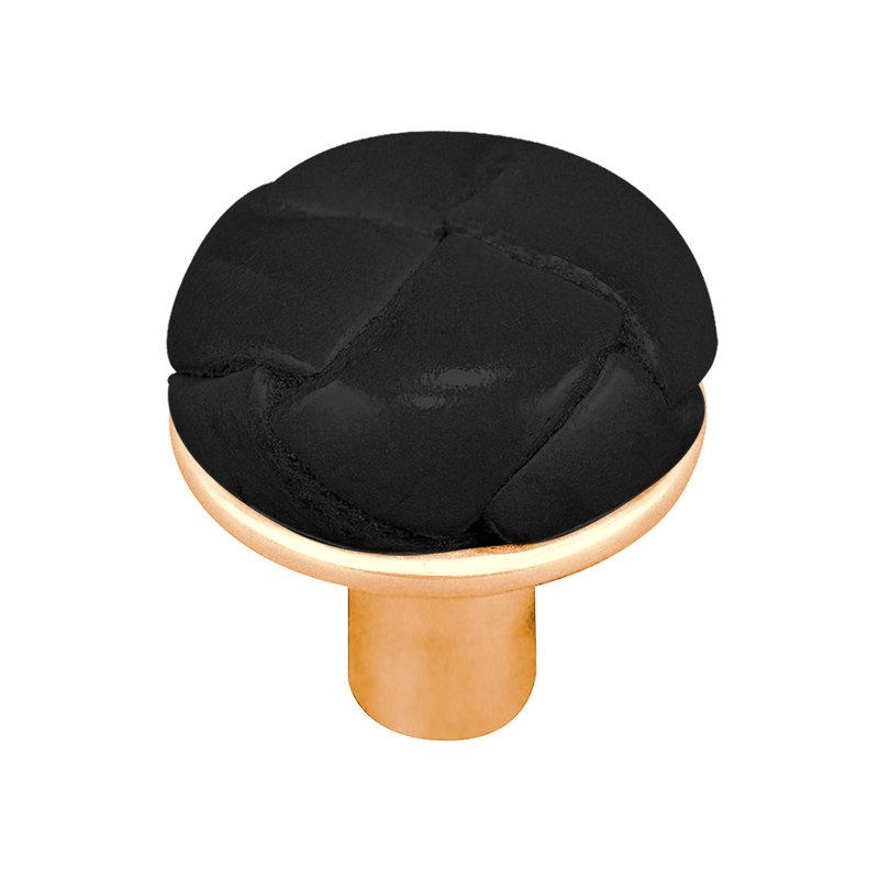 Vicenza Hardware 1" Button Knob with Leather Insert in Polished Gold with Black Leather Insert