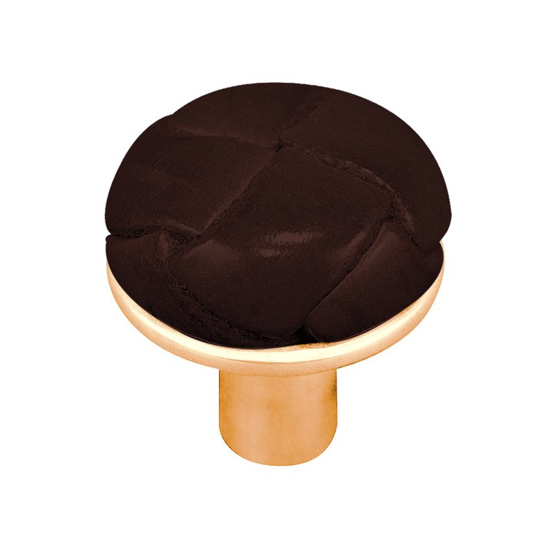Vicenza Hardware 1" Button Knob with Leather Insert in Polished Gold with Brown Leather Insert