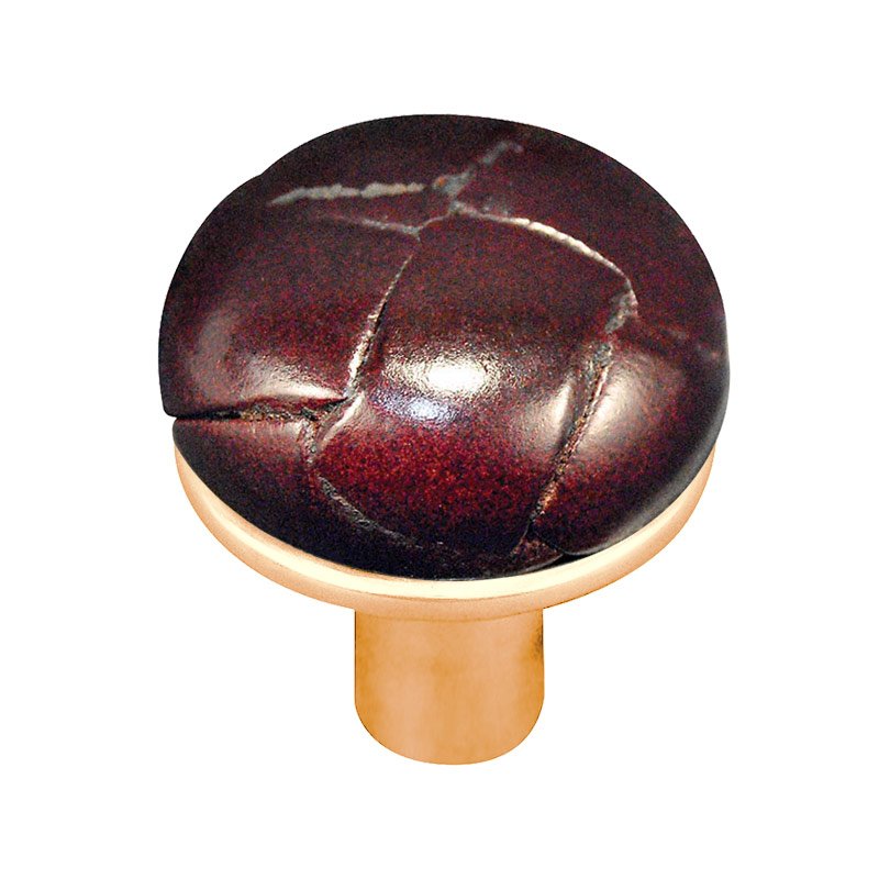 Vicenza Hardware 1" Button Knob with Leather Insert in Polished Gold with Cordovan Leather Insert