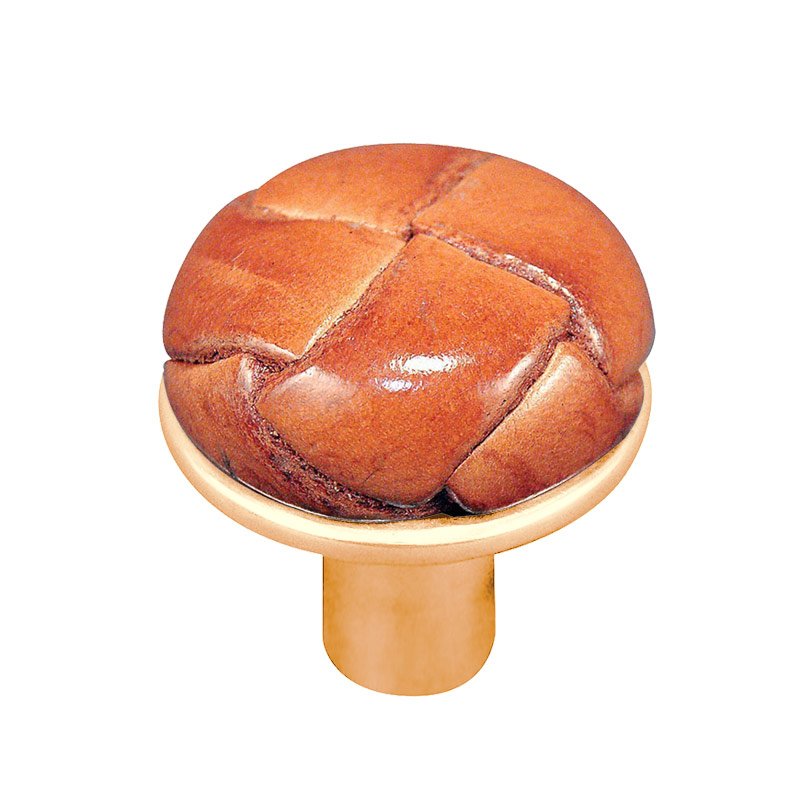 Vicenza Hardware 1" Button Knob with Leather Insert in Polished Gold with Saddle Leather Insert
