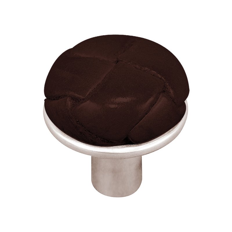 Vicenza Hardware 1" Button Knob with Leather Insert in Polished Nickel with Brown Leather Insert