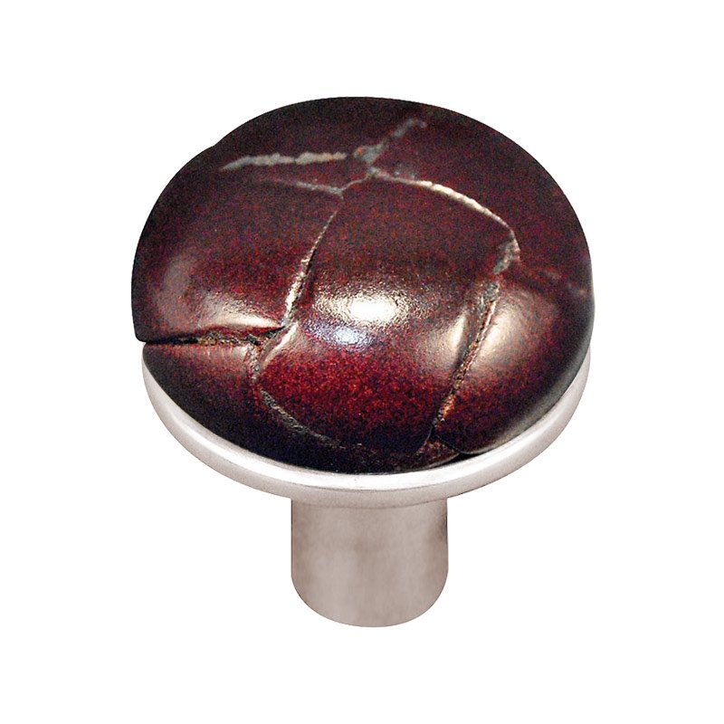 Vicenza Hardware 1" Button Knob with Leather Insert in Polished Nickel with Cordovan Leather Insert