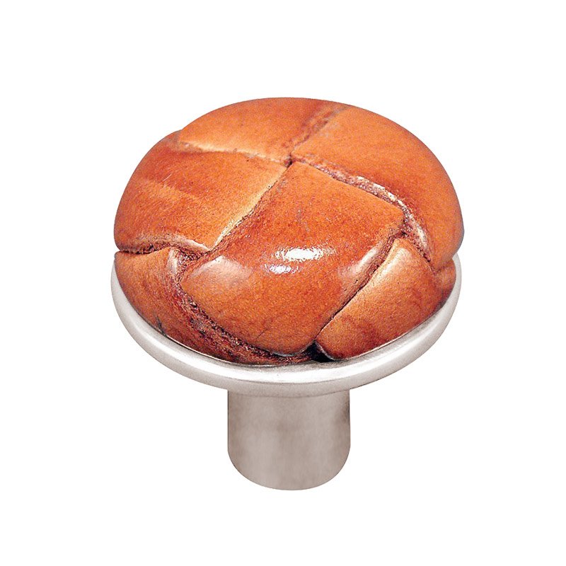 Vicenza Hardware 1" Button Knob with Leather Insert in Polished Nickel with Saddle Leather Insert