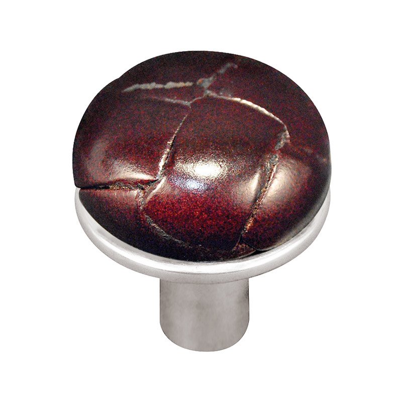 Vicenza Hardware 1" Button Knob with Leather Insert in Polished Silver with Cordovan Leather Insert