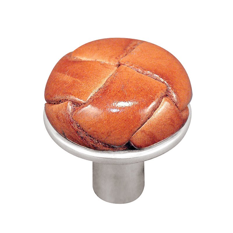Vicenza Hardware 1" Button Knob with Leather Insert in Polished Silver with Saddle Leather Insert