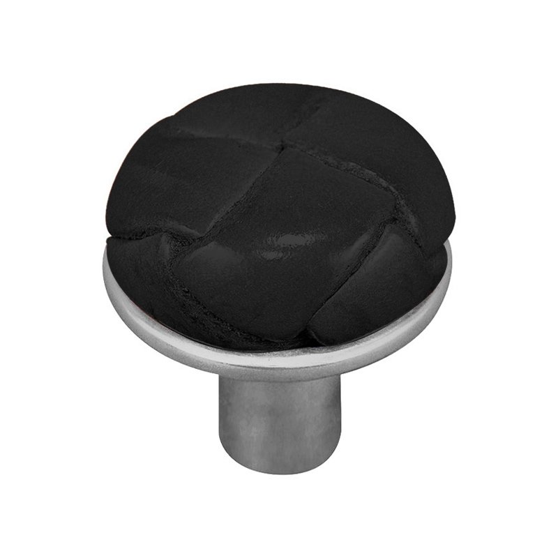 Vicenza Hardware 1" Button Knob with Leather Insert in Satin Nickel with Black Leather Insert