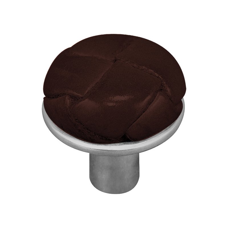 Vicenza Hardware 1" Button Knob with Leather Insert in Satin Nickel with Brown Leather Insert