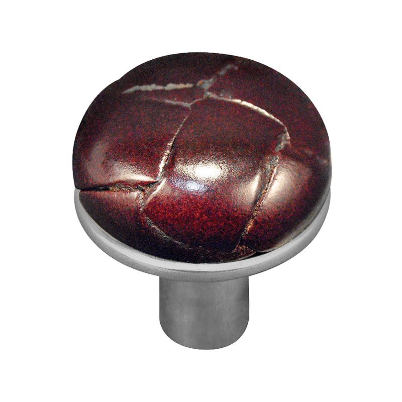 Vicenza Hardware 1" Button Knob with Leather Insert in Satin Nickel with Cordovan Leather Insert
