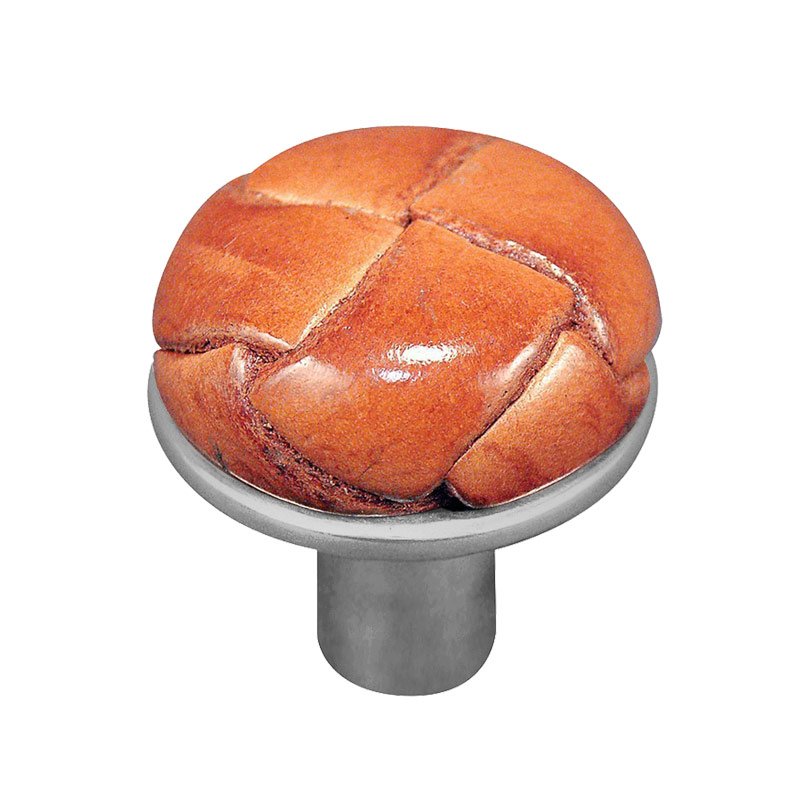 Vicenza Hardware 1" Button Knob with Leather Insert in Satin Nickel with Saddle Leather Insert
