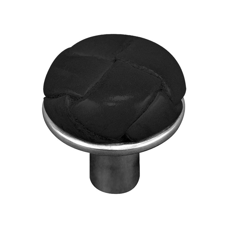 Vicenza Hardware 1" Button Knob with Leather Insert in Vintage Pewter with Black Leather Insert