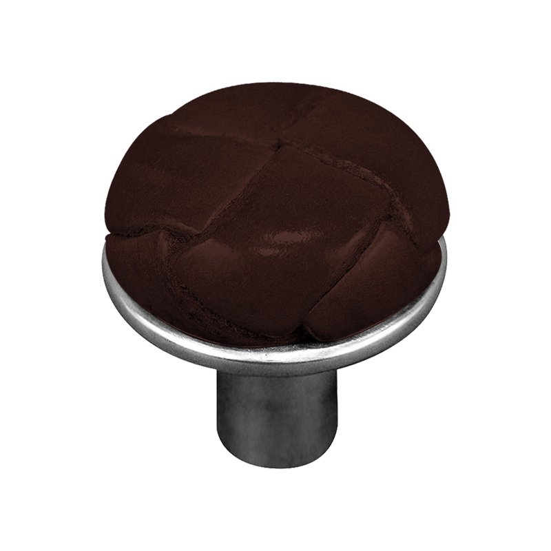 Vicenza Hardware 1" Button Knob with Leather Insert in Vintage Pewter with Brown Leather Insert
