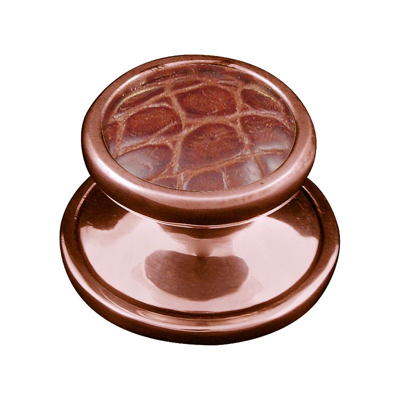 Vicenza Hardware 1 1/4" Knob with Insert in Antique Copper with Pebble Leather Insert