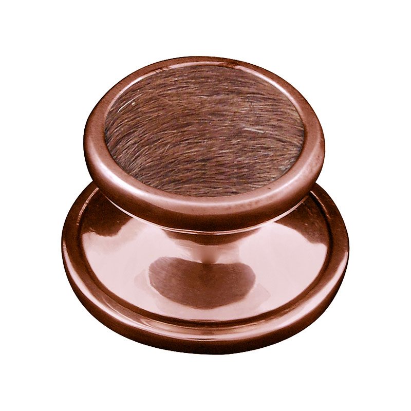 Vicenza Hardware 1 1/4" Knob with Insert in Antique Copper with Brown Fur Insert