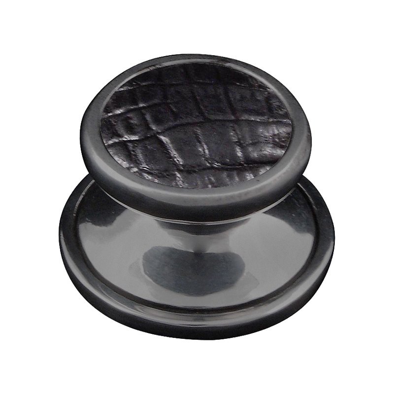 Vicenza Hardware 1 1/4" Knob with Insert in Gunmetal with Black Leather Insert