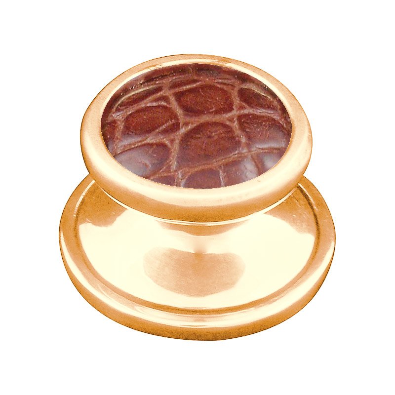 Vicenza Hardware 1 1/4" Knob with Insert in Polished Gold with Pebble Leather Insert