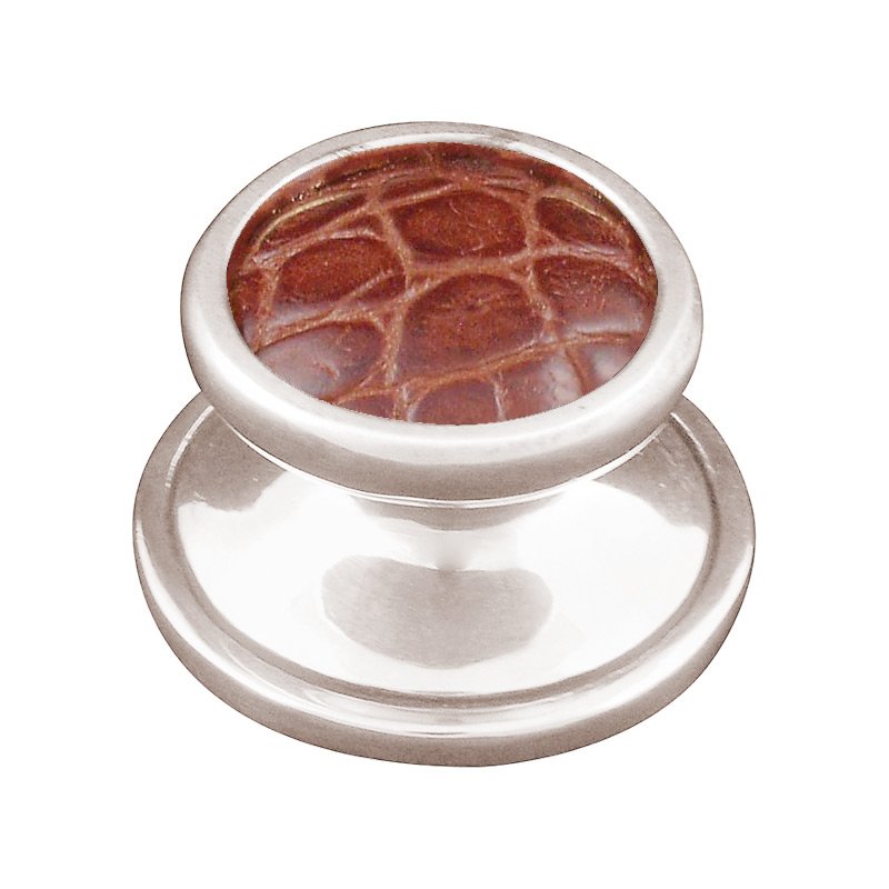 Vicenza Hardware 1 1/4" Knob with Insert in Polished Nickel with Pebble Leather Insert