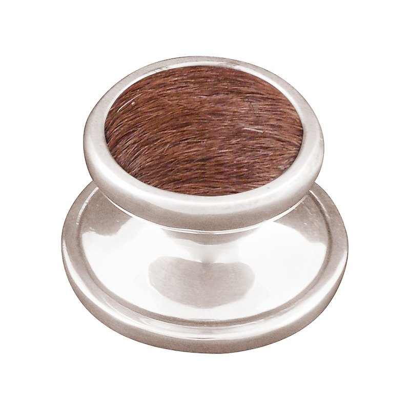 Vicenza Hardware 1 1/4" Knob with Insert in Polished Nickel with Brown Fur Insert