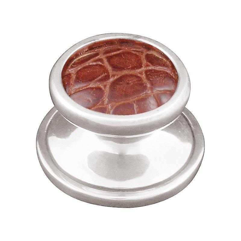 Vicenza Hardware 1 1/4" Knob with Insert in Polished Silver with Pebble Leather Insert