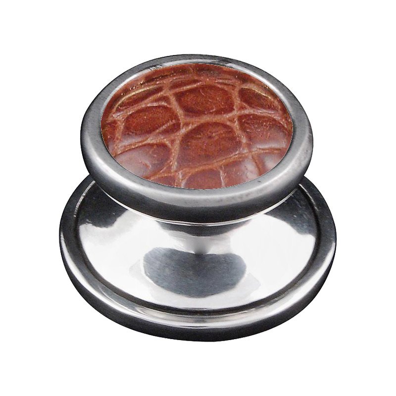 Vicenza Hardware 1 1/4" Knob with Insert in Vintage Pewter with Pebble Leather Insert