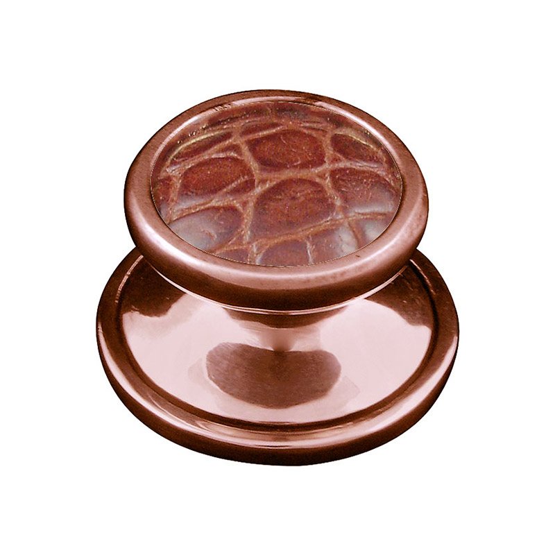 Vicenza Hardware 1" Knob with Insert in Antique Copper with Pebble Leather Insert