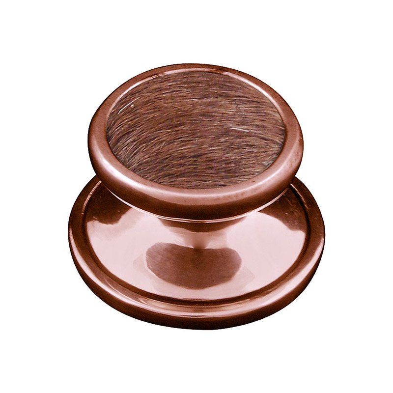Vicenza Hardware 1" Knob with Insert in Antique Copper with Brown Fur Insert