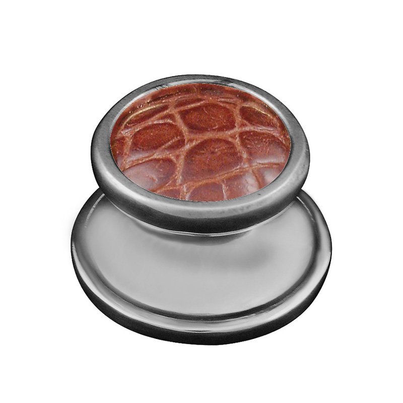 Vicenza Hardware 1" Knob with Insert in Antique Nickel with Pebble Leather Insert