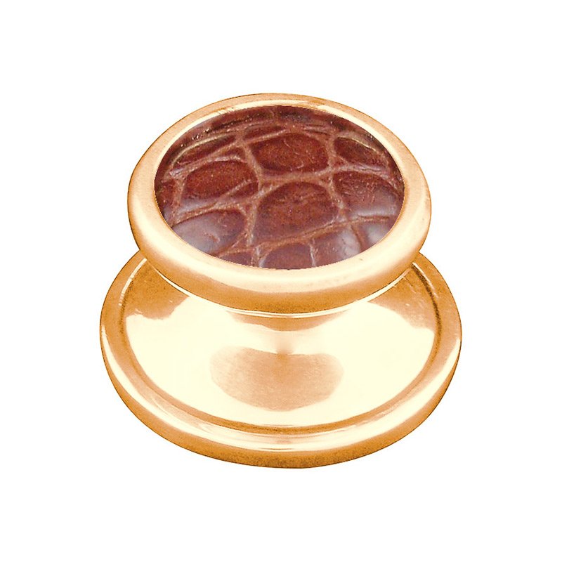 Vicenza Hardware 1" Knob with Insert in Polished Gold with Pebble Leather Insert