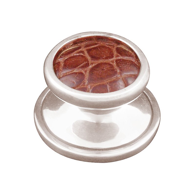 Vicenza Hardware 1" Knob with Insert in Polished Nickel with Pebble Leather Insert