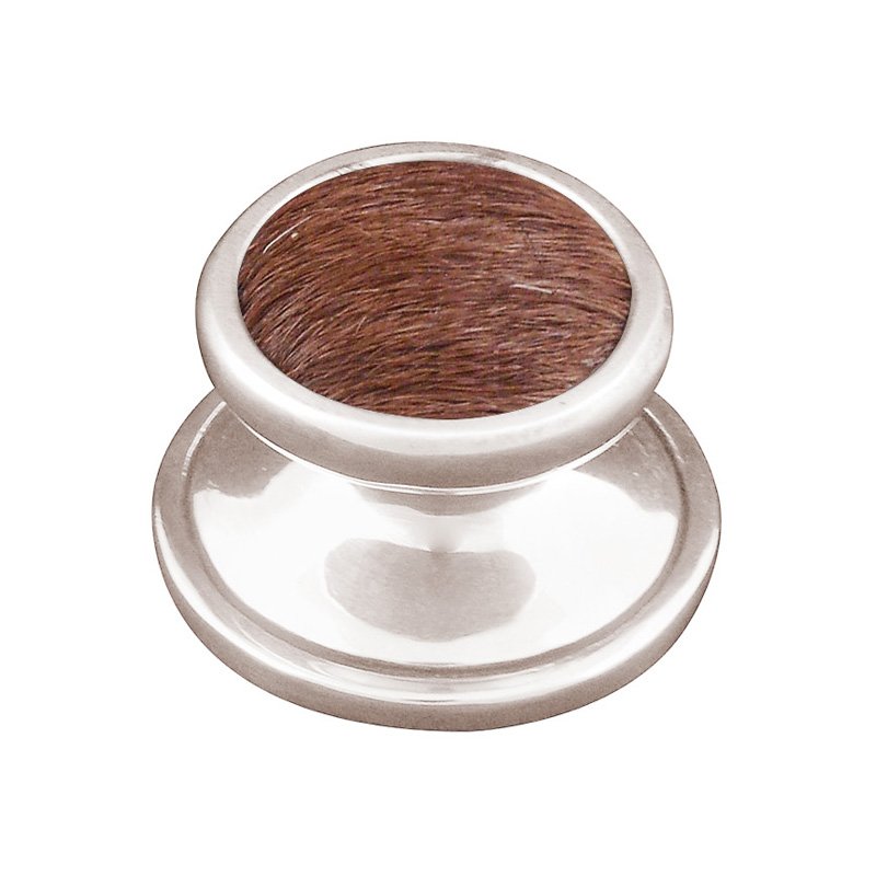 Vicenza Hardware 1" Knob with Insert in Polished Nickel with Brown Fur Insert