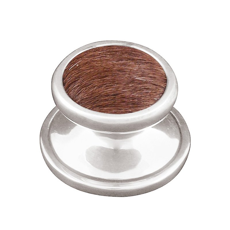 Vicenza Hardware 1" Knob with Insert in Polished Silver with Brown Fur Insert