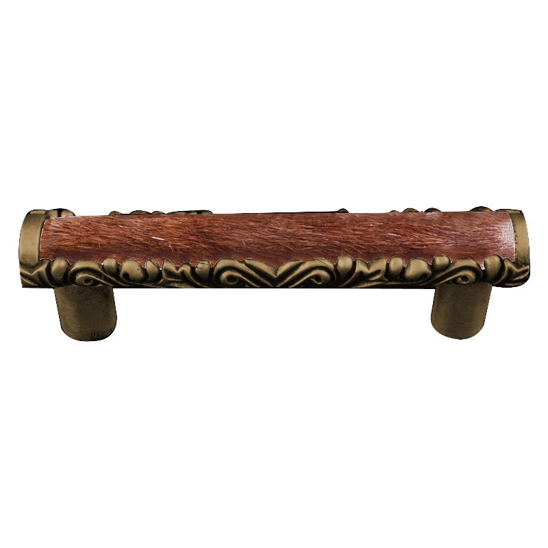 Vicenza Hardware 3" Centers Pull with Insert in Antique Brass with Brown Fur Insert