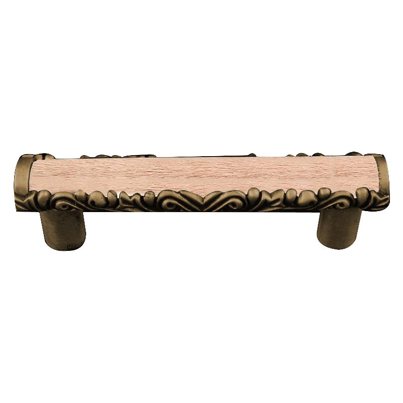Vicenza Hardware 3" Centers Pull with Insert in Antique Brass with Tan Fur Insert